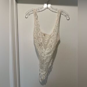Vintage Victoria's Secret Cream Lace Chemise Gold Label Size Small Lace Bodysuit